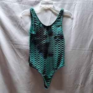 Buzz Med. Green Black Waffle Fabric Scoop neck snap bodysuit